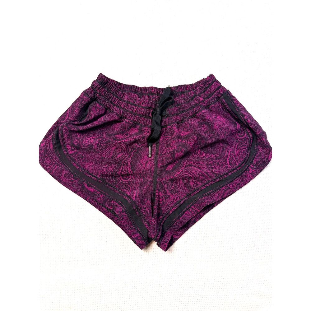 Lululemon Hotty Hot Short 4" Sz 4 Pink Magenta Paisley Print Lined Zip Pocket